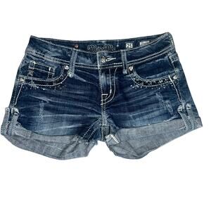 Miss Me Y2K low rise rhinestone embellished cuffed denim short shorts women 25